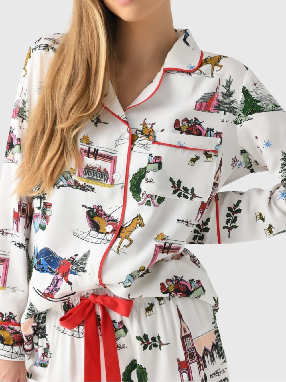 Katie Kime Holiday Christmas Toile Long Sleeve Pajama Set Size XXS